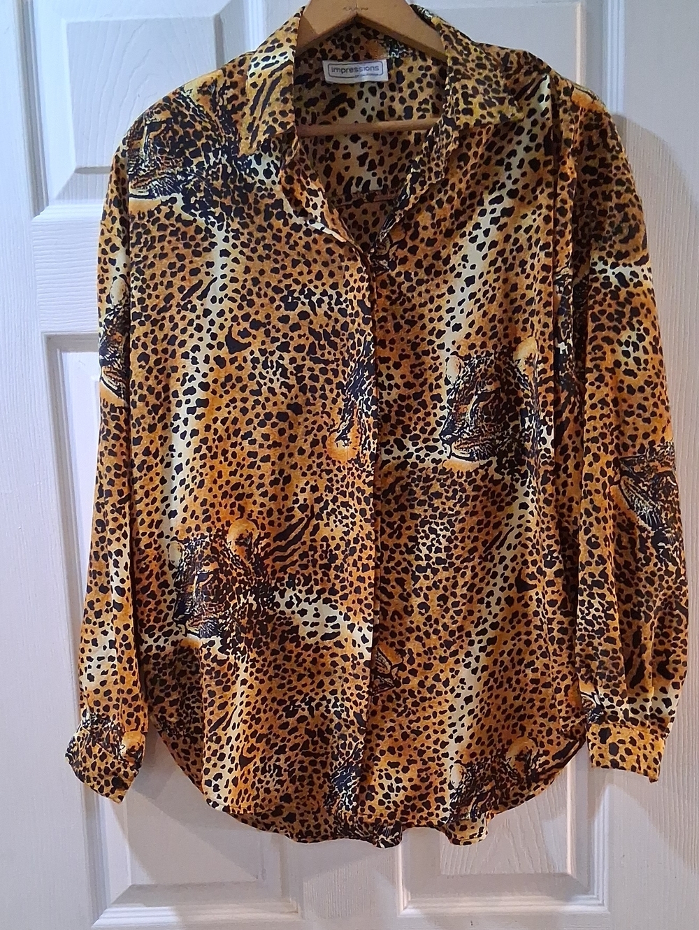Impressions Leopard-Print Button Down Shirt - Gold/Tan/Black